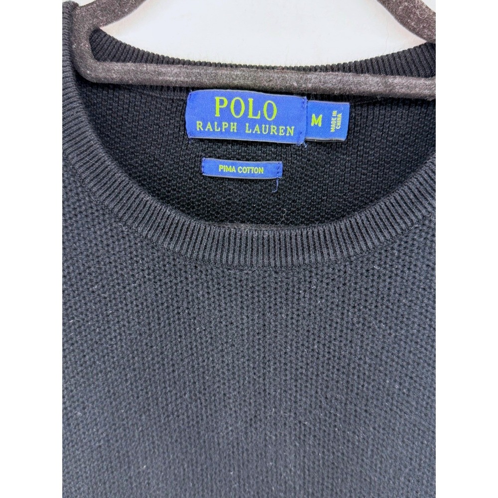 Polo Ralph Lauren Mens Pima Cotton Crewneck Sweater Black Textured Knit Size M - Picture 3 of 8
